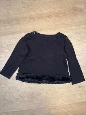 Janie and Jack Black Long-Sleeve Top with Faux Fur Hem